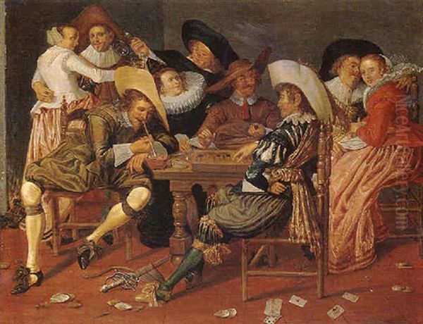 A Merry Company Playing Tric-trac, Drinking And Smoking In An Interior by Dirck Hals