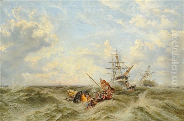 Stormy Seascape With Figures Being Rescued From Wreckage by Keeley Halswelle