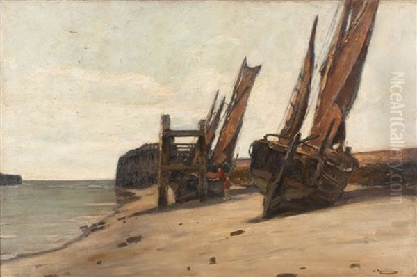 Segelboote Am Strand Bei Ebbe by Wilhelm Hambuechen