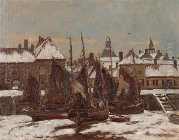 Winter Im Hafen Einer Alten Fischerstadt by Wilhelm Hambuechen