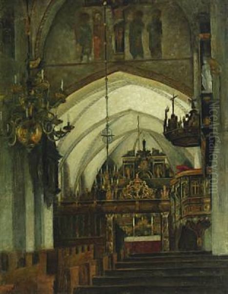 Interior From A Church With The Altar In The Background by Svend Hammershoi