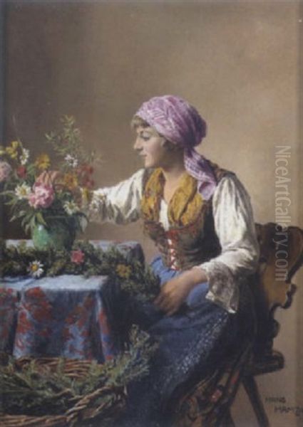 Bauernmadchen Mit Blumen by Hans Hamza