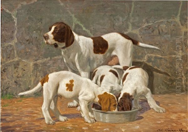 A Pointer With Her Puppies by Adolf Heinrich Claus Hansen