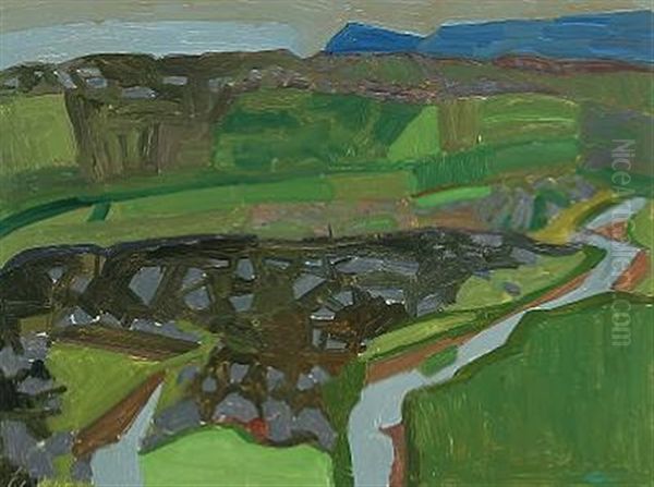 Landscape With A Stream, Rocks And Fields by Hans Jacob Hansen