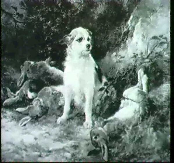 A Terrier And Hares by Heywood Hardy