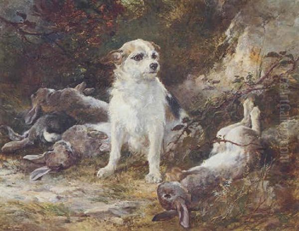 A Terrier And Hares by Heywood Hardy