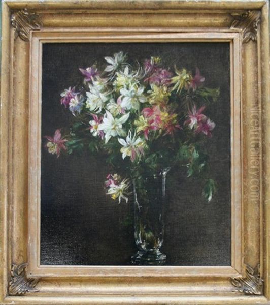 Homage To Fantin Latour: Mixed Aquilegia In A Glass Vase by Julius Hare