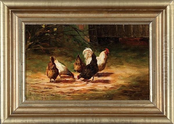 Rooster And Chickens Foraging by Paul Harney Jr.