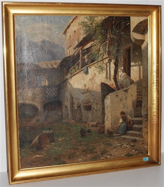 Italienischer Bauernhof Mit Mutter Und Kind by Hermann Hartwich