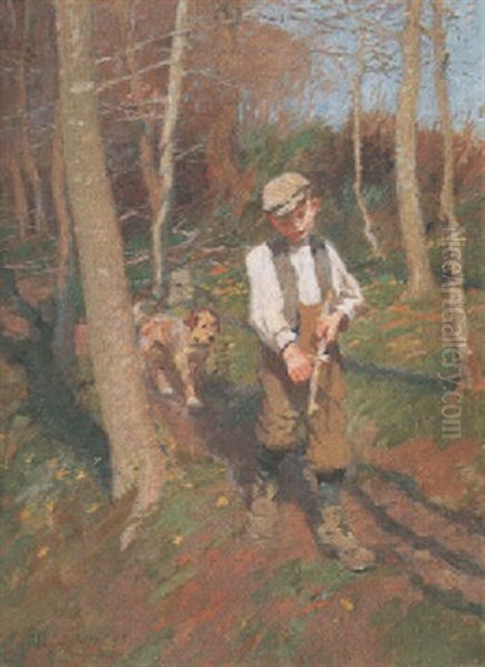 A Boy Whittling A Stick by Harold Harvey