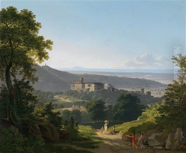 Blick Auf Genzano Und Den Nemisee; Blick Auf Ariccia Mit Dem Palazzo Chigi (pair) by Johannes Hauenstein