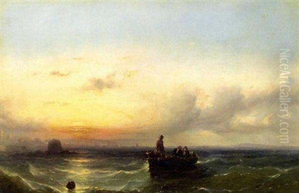 Fishermen At Sea At Sunrise by Edwin Hayes