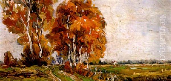 Herbstliche Landschaft Mit Birkenallee by Ernst Haymann