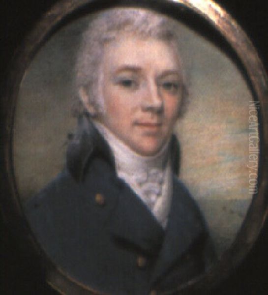 Portrait Of A Gentleman In Blue Coat With Black Collar by Charles Hayter