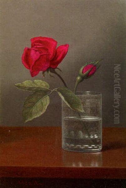 Red Rose And Bud In A Tumbler by Martin Johnson Heade