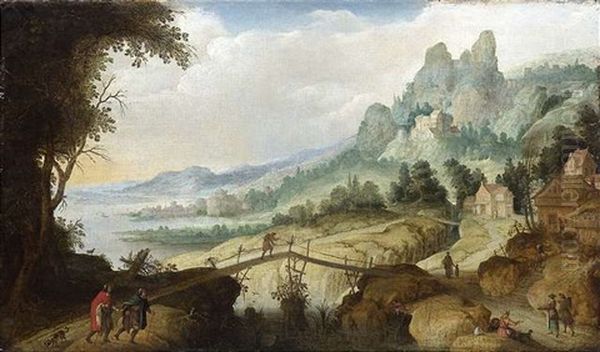 Weite Gebirgslandschaft Mit Zwei (blinden?) Jakobspilgern Im Vordergrund by Claes Dircksz van der Heck