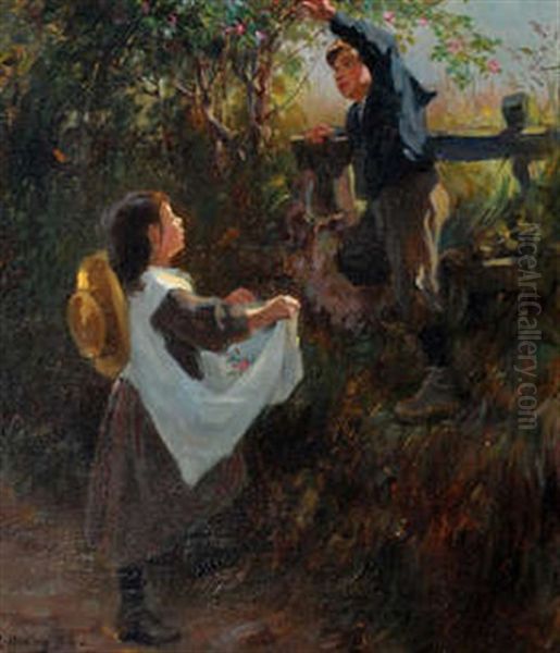 Two Children Picking Apples by Ralph Hedley