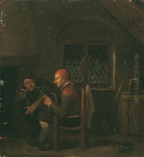 Wirtsstube Mit Zwei Mannern Vor Dem Kamin by Egbert van Heemskerck the Elder