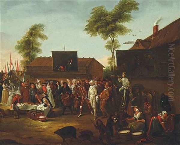 A Village Carnival With Figures Of The Commedia Dell'arte by Egbert van Heemskerck the Younger