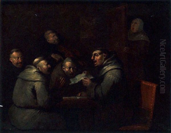 Monks Singing And Making Music In An Interior by Egbert van Heemskerck the Younger