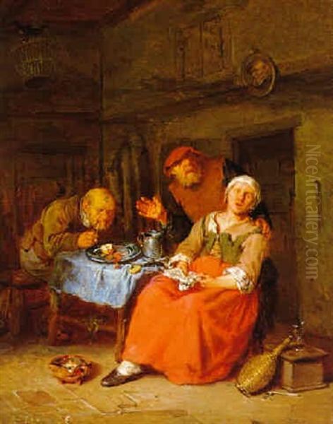 Singendes Paar Mit Einem Pfeifenraucher An Einem Tisch by Egbert van Heemskerck the Younger