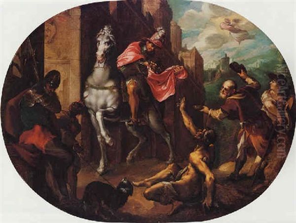 Saint Martin Dividing His Cloak Oil Painting - Joseph Heintz the Elder