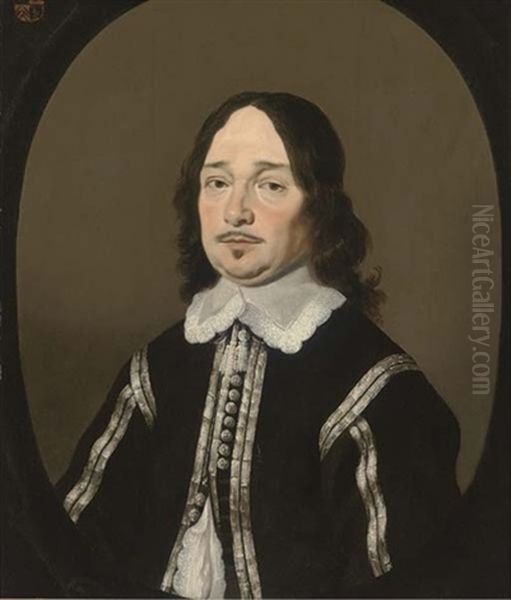 Portrait Of A Gentleman, Half-length, In A Black And White Doublet And A Lace Collar by Bartholomeus Van Der Helst