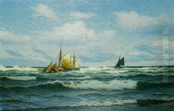 Fishing Boats Off The Coast by Viggo Lauritz Helsted