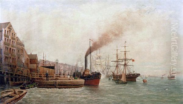 A Paddlesteamer Embarking In Cardiff Docks by Bernard Benedict Hemy