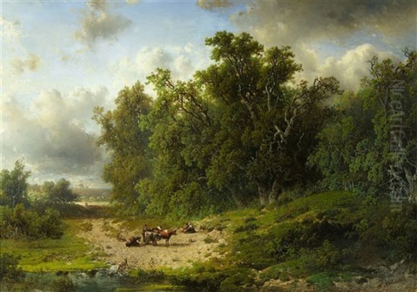 Wooded Landscape With Shepherds by Frederik Hendrik Hendriks