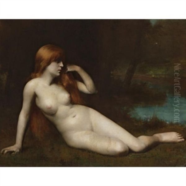 Reclining Nude In A Moonlit Landscape by Jean Jacques Henner