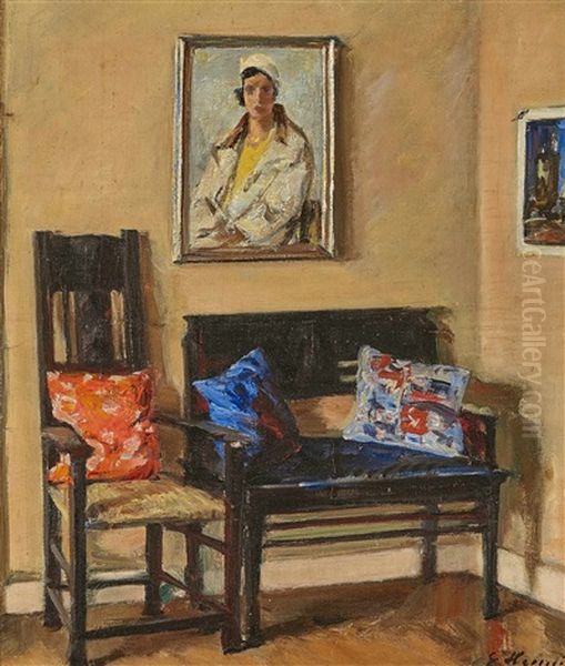 A Lady's Portrait In An Interior by Erich Hennig