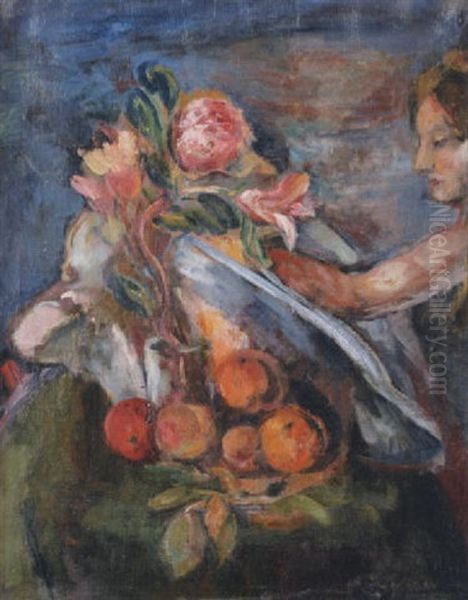 Frau Mit Blumen Und Obst by Oscar Hermann Lamb