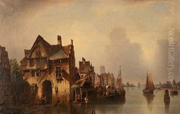 Ausicht Auf Den St. Peters-kanal In Antwerpen by Ludwig Hermann