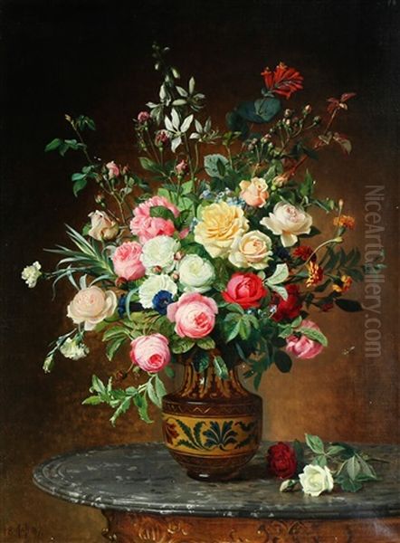 Flowers In A Vase On A Table by Olaf August Hermansen