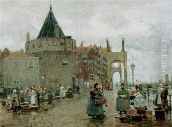 A Market Near The Schreierstoren, Amsterdam by Hans Herrmann