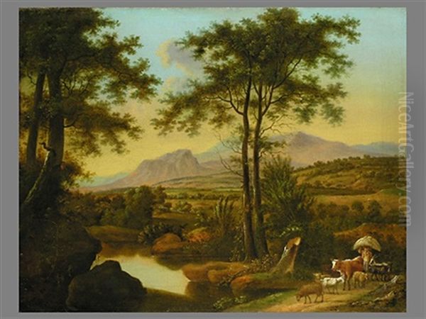 Sudliche Landschaft Mit Vieh Und Lastentrager by Willem de Heusch