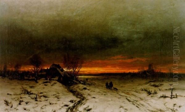 Vinterlandskap Med Figurer I Solnedgang by Friedrich Josef Nicolai Heydendahl