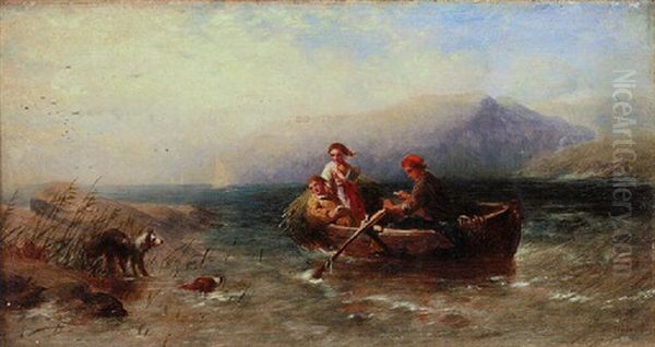 Coastal Scene With Figure In A Boat by James John Hill