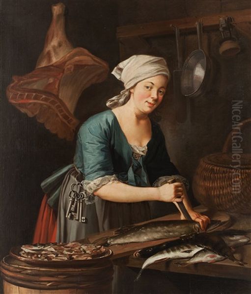 En Qvinna Som Ransar Fisk (= A Woman Who Cleans The Fish) by Pehr Hillestroem