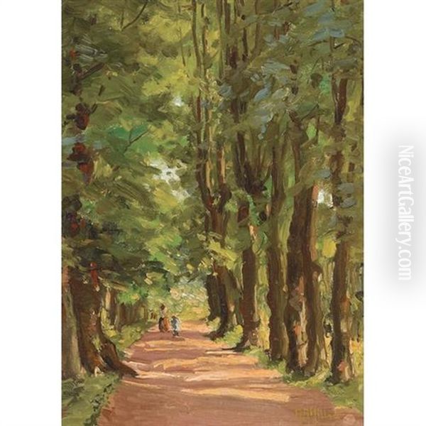 Two Figures On A Road Through Woods by Anna Althea Hills