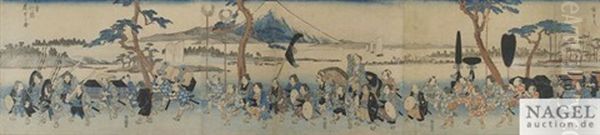 Yodo Gyoretsu Dochu No Zu (prozession Kleiner Kinder) (pentaptych) by  Hiroshige