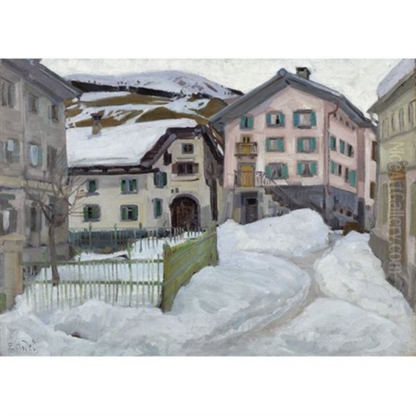 Engadiner Dorf (village In The Engadin) by Ernst Hodel the Elder