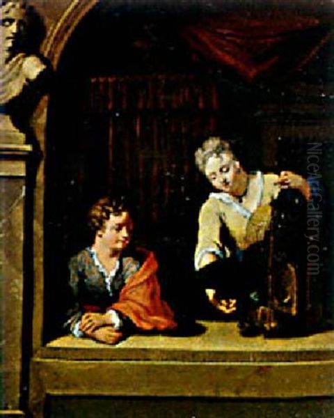 Enfants Jouant Avec Un Perroquet by Gerard Hoet the Elder