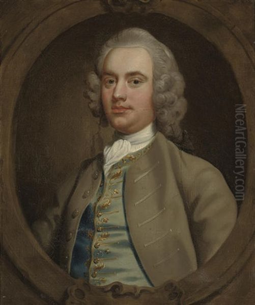 Portrait Of A Gentleman (francis Turner Esq?) In A Blue Embroidered Waistcoat by William Hogarth