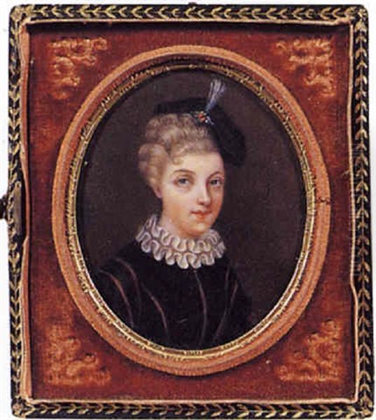 Portrait En Buste D'une Jeune Femme A La Collerette, Une Aigrette Dans Les Cheveux by Claude-Jean-Baptiste Hoin