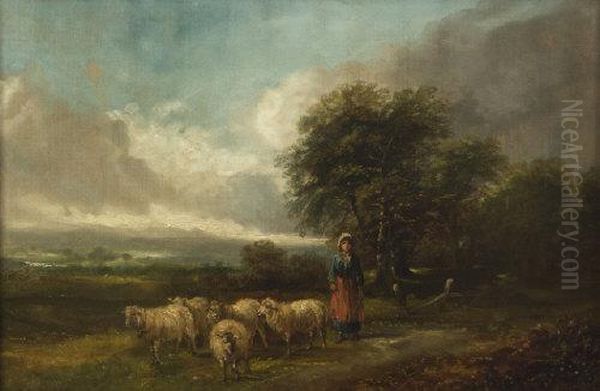 A Shepard And Shephardess Along A Road Side by John Joseph Barker Of Bath