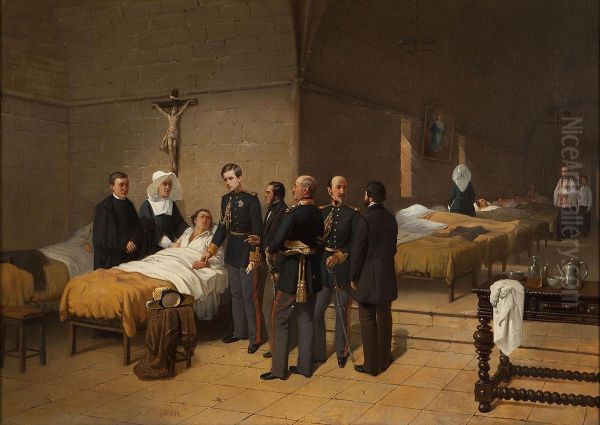 King Pedro V Of Portugal And Brazil, Visiting The Wounded 1858 by Thomas Jones Barker