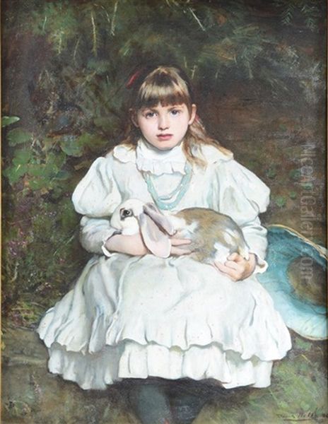 Young Girl With Her Pet Rabbit by Francis Montague (Frank) Holl