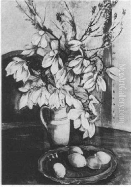 Stilleben Mit Zitronen Und Magnolien by Eduard Hollstein